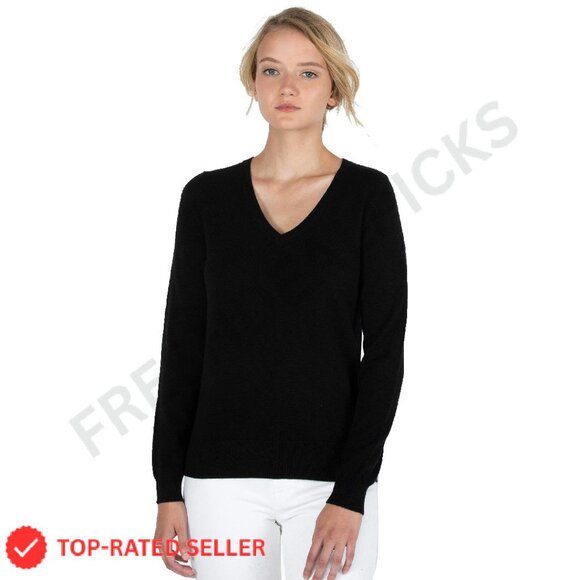 Pure Cashmere V-Neck Pullover Sweater Long Sleeve Elegant Minimal Classic